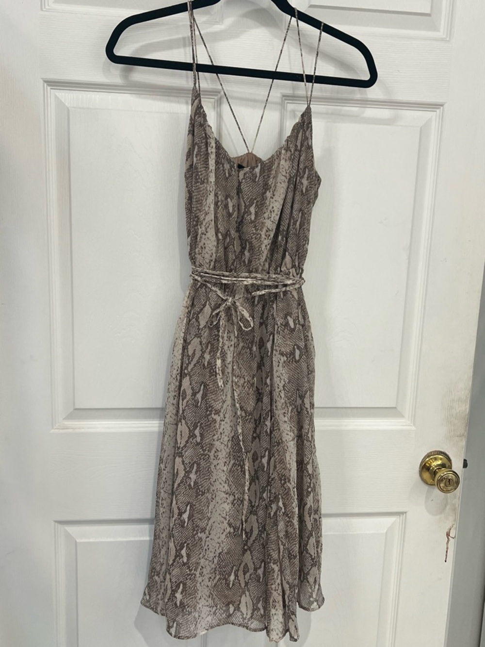 Banana Republic Taupe Snake-Print Spaghetti Strap Midi Dress